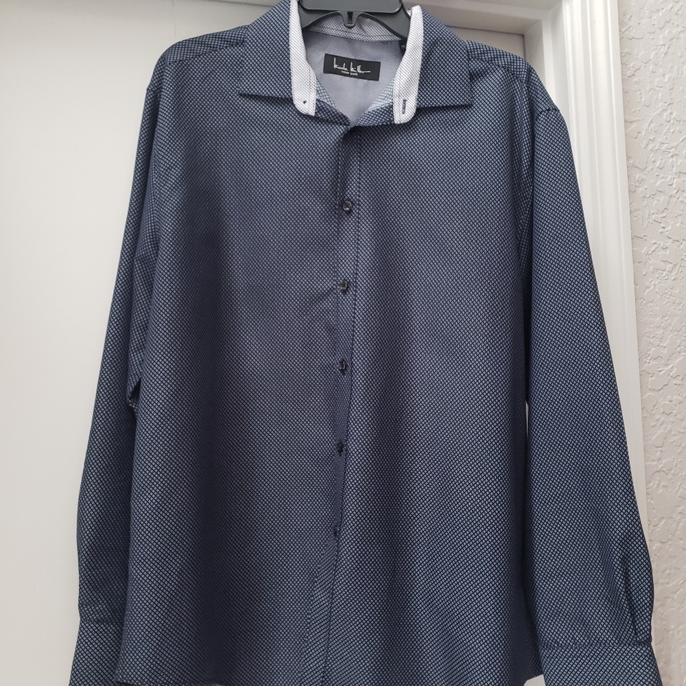 Mens Nicole Miller Dark Blue Button Down Shirt - Picture 2 of 8